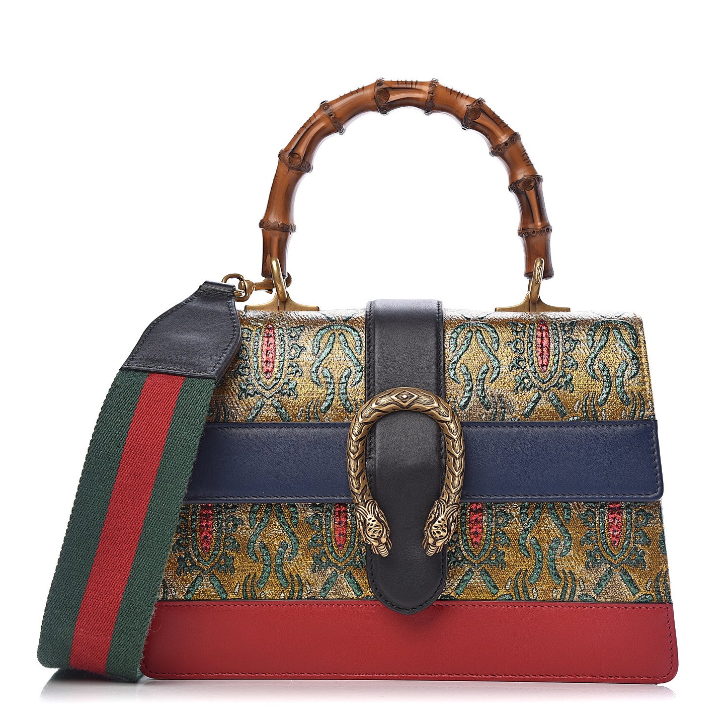 Iridescent Brocade Bamboo Web Tokyo Print Medium Dionysus Top Handle Bag Multi