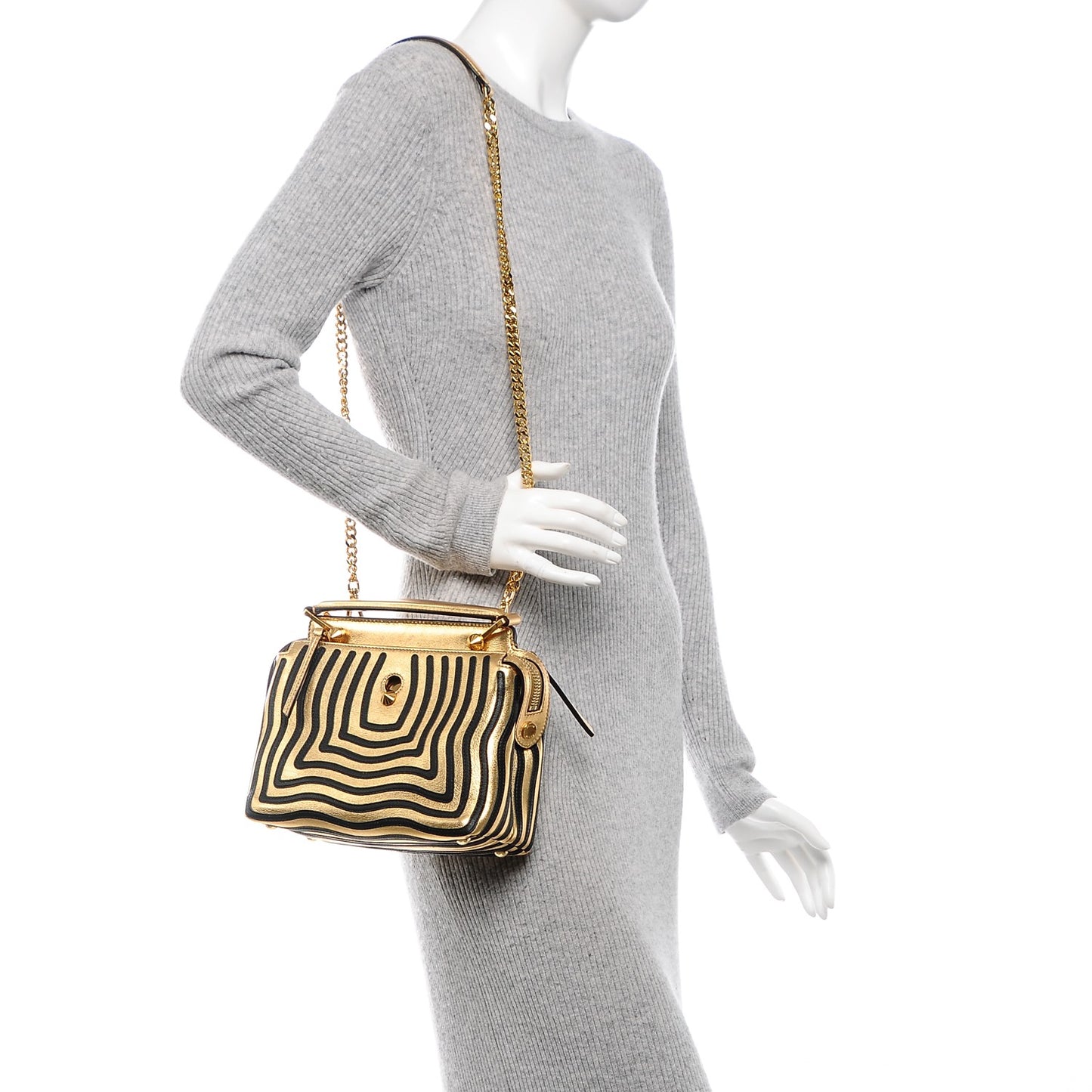 Lambskin Waves Small DotCom Click Chain Satchel Gold Black