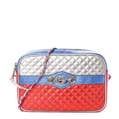 Gucci Laminated Nappa Trapuntata Small Zumi Shoulder Bag Rosso Marine Argento 1 of 11