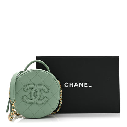 Chanel Caviar Quilted Small Round Vanity With Chain Light Green 11 of 11