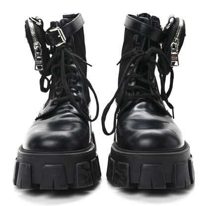 Prada Spazzolato Rois Nylon Metal Triangle Logo Monolith Pouch Pocket 55mm Boots 38.5 Black 2 of 11
