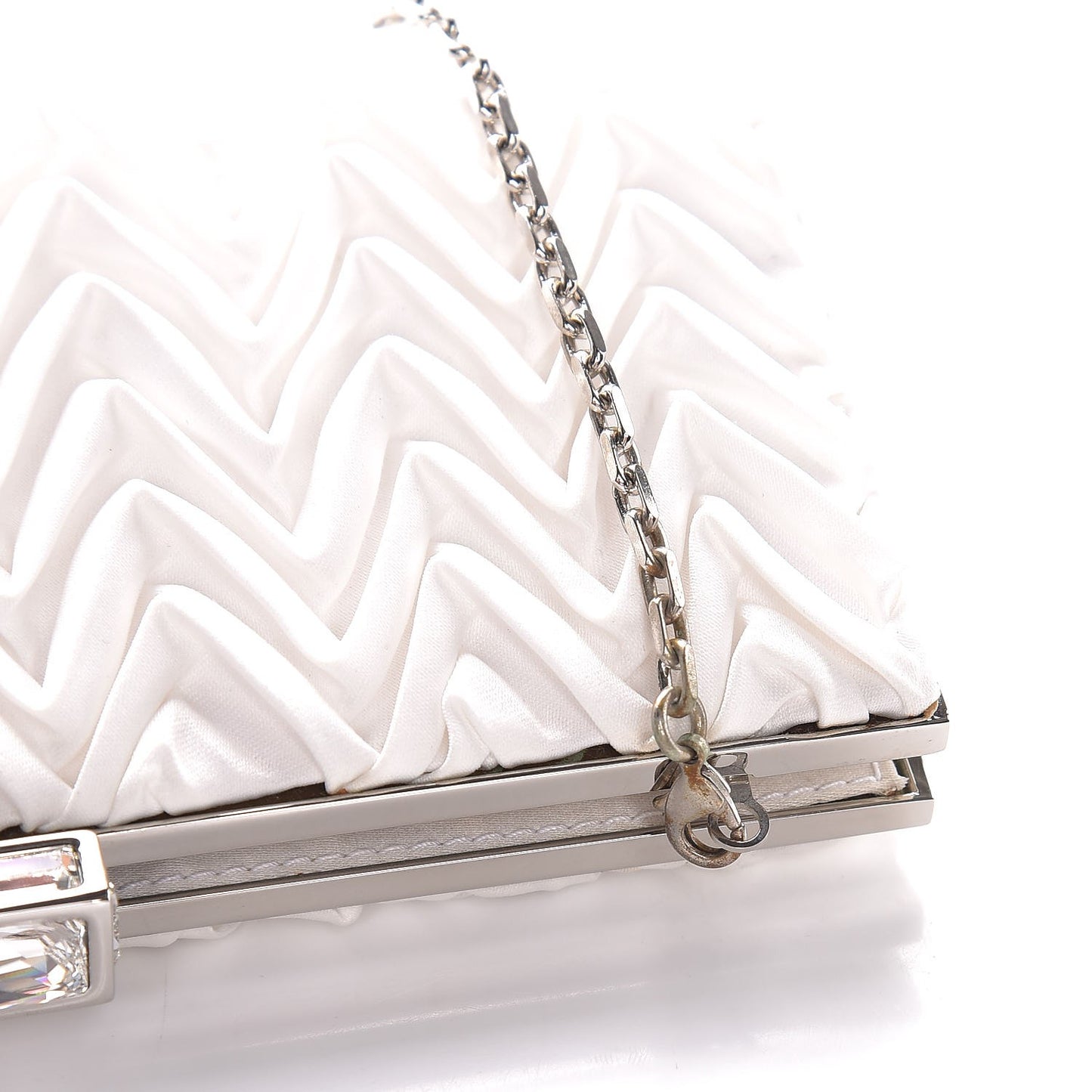 Crystal Satin Chevron Pleated Clutch Ivory
