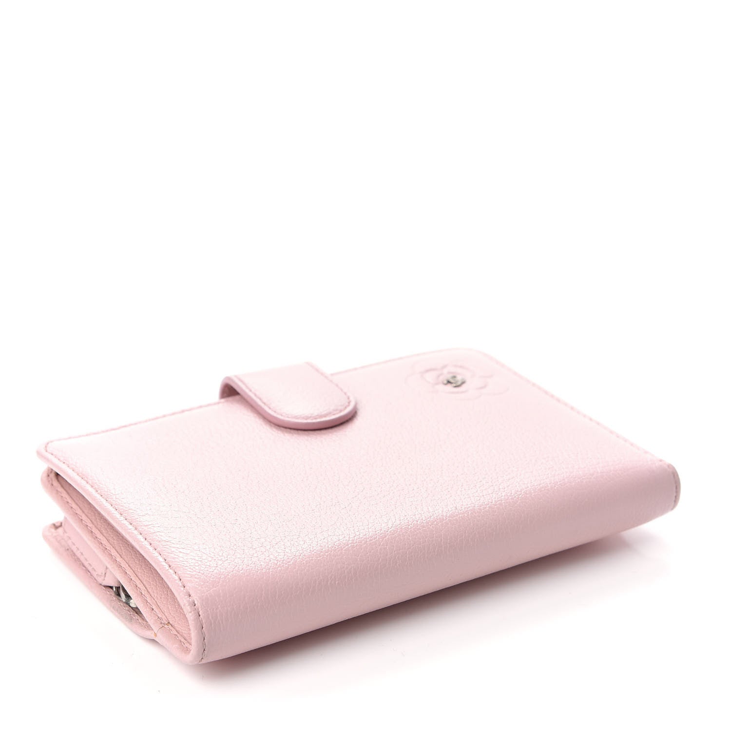 Chanel Goatskin Camellia Embossed French Flap Wallet Pink 4 of 8