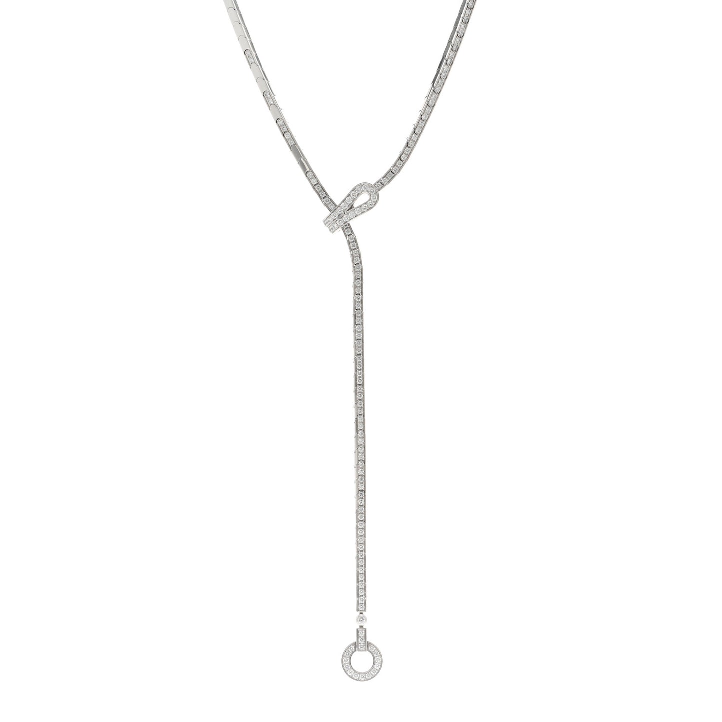 18K White Gold Diamond Agrafe Lariat Necklace