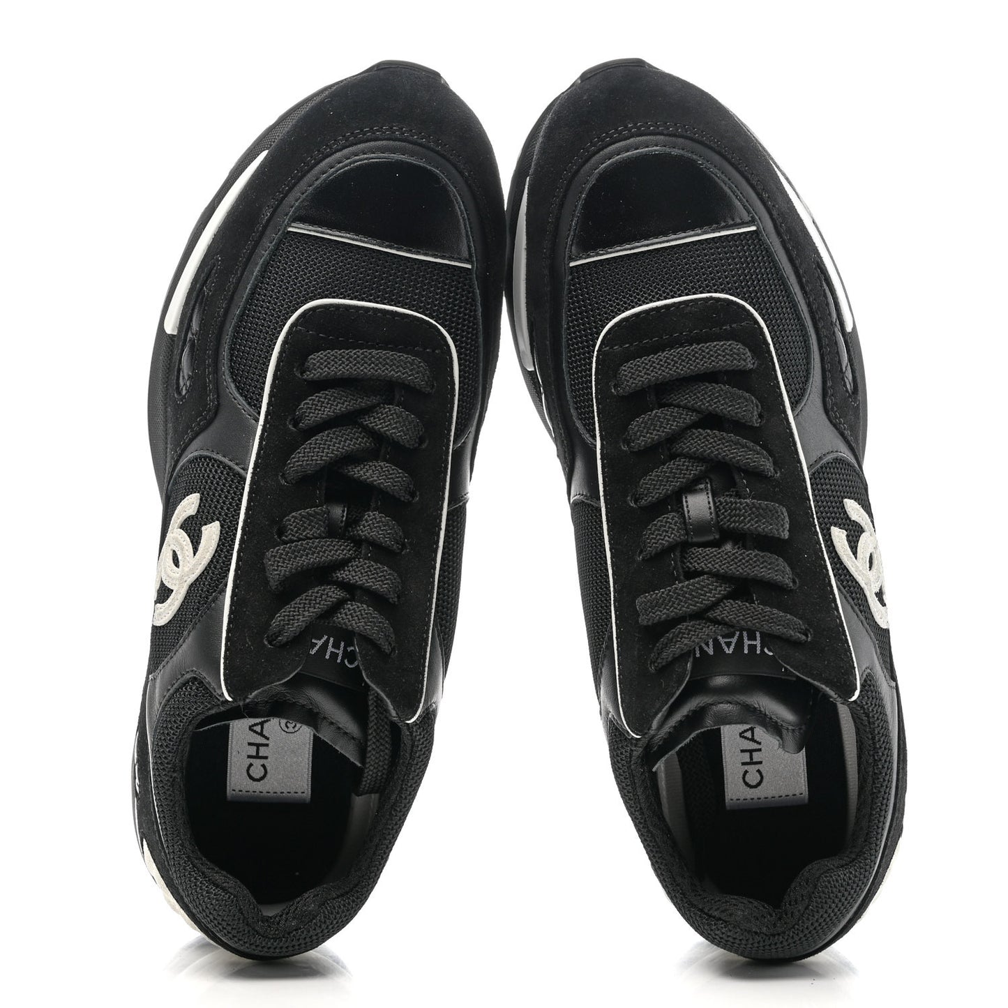 Mixed Fibers Suede Shiny Calfskin Womens CC Sneakers 39.5 Black