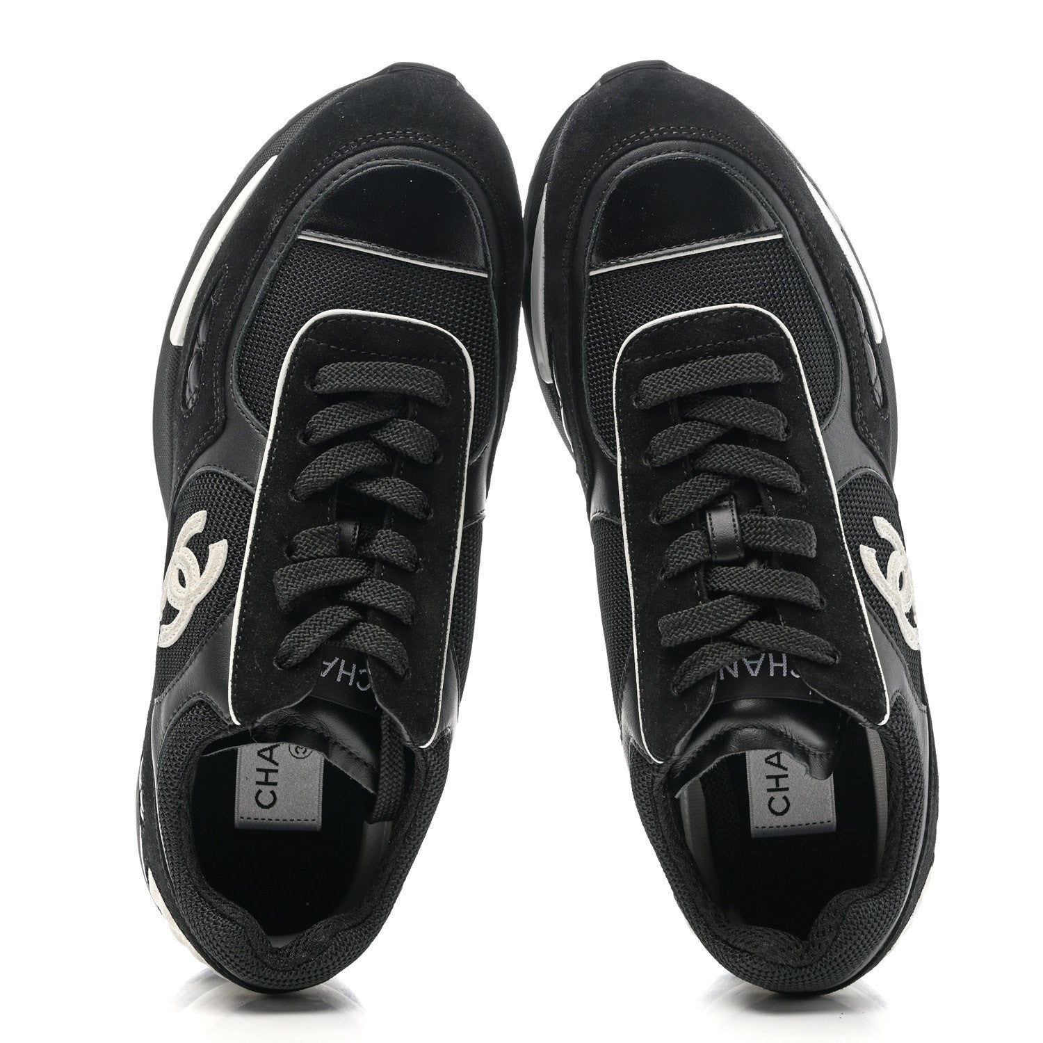 Chanel Mixed Fibers Suede Shiny Calfskin Womens CC Sneakers 39.5 Black 9 of 10