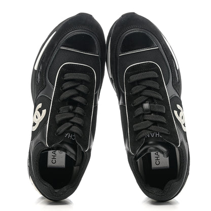 Chanel Mixed Fibers Suede Shiny Calfskin Womens CC Sneakers 39.5 Black 9 of 10