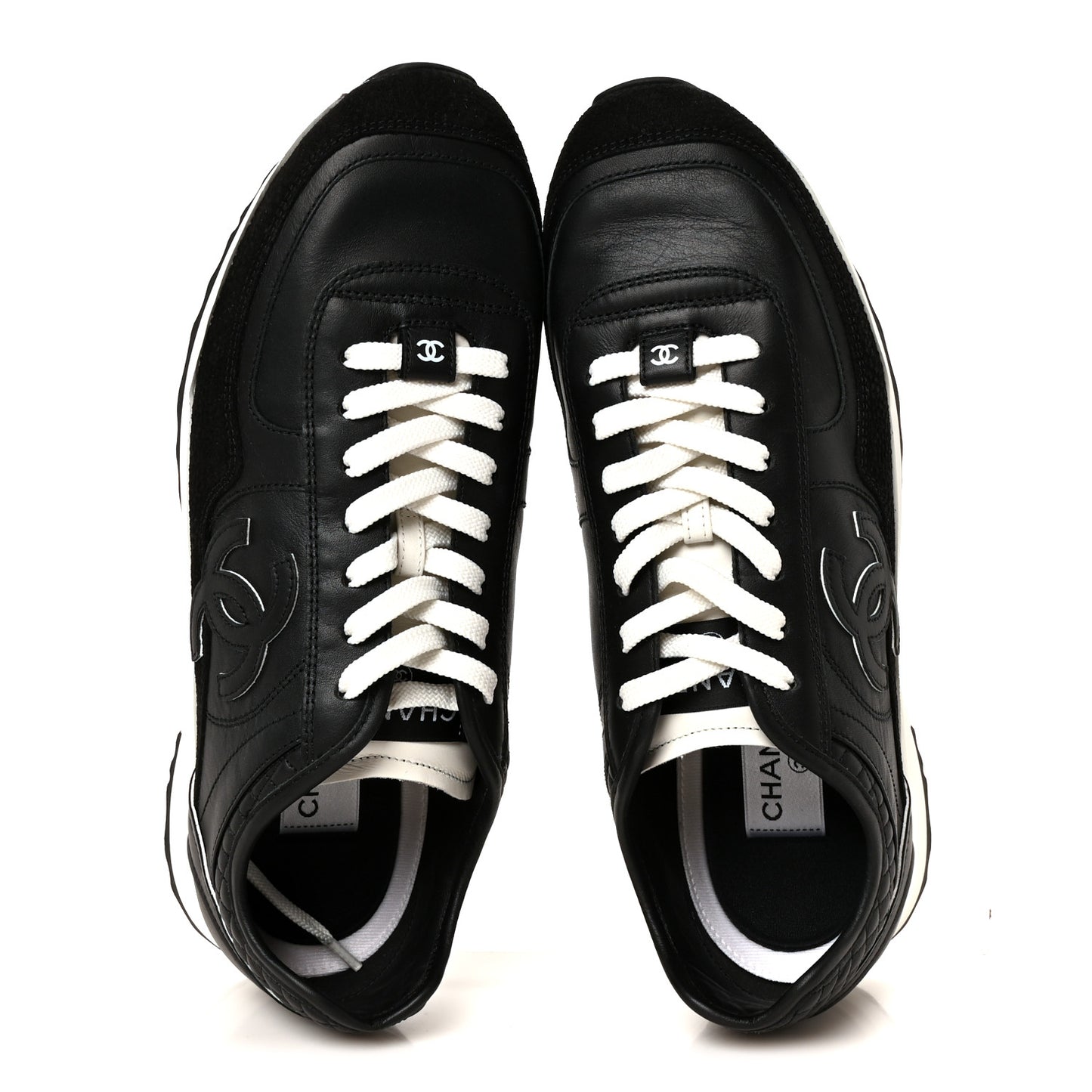 Calfskin Suede CC Womens Sneakers 41 Black White