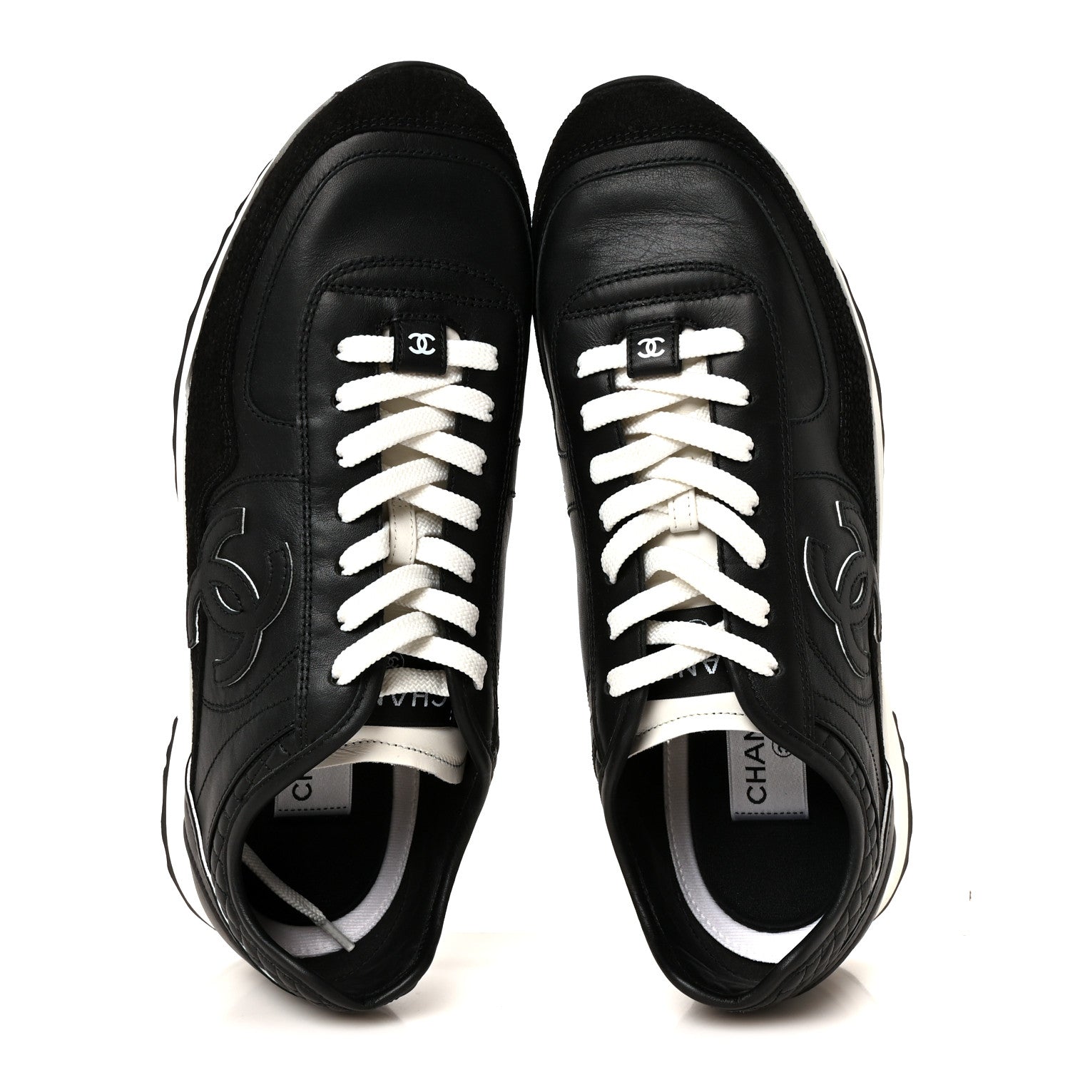 Chanel Calfskin Suede CC Womens Sneakers 41 Black White 2 of 10