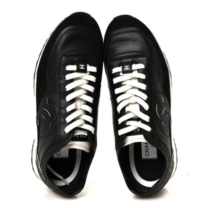 Chanel Calfskin Suede CC Womens Sneakers 41 Black White 2 of 10