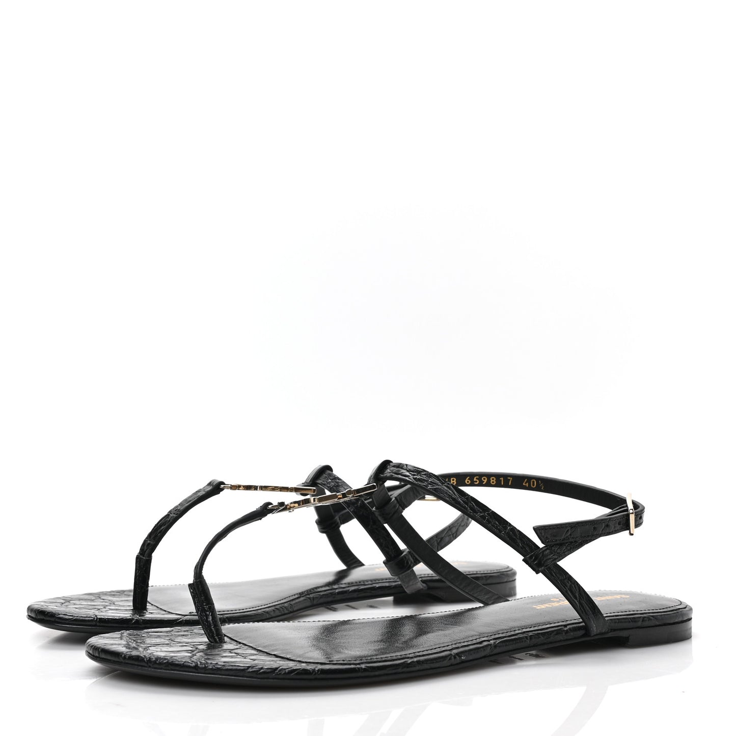 Calfskin Crocodile Embossed Cassandra Monogram Sandals 40.5 Black