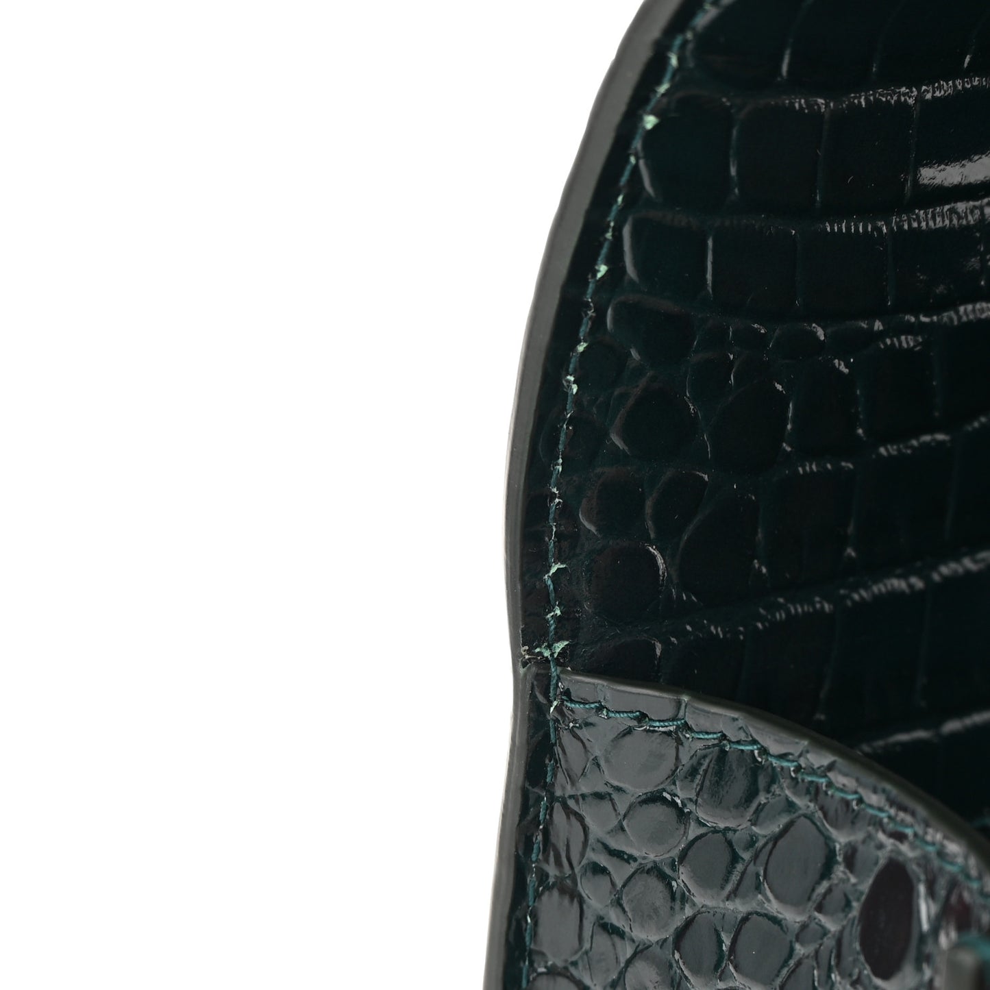 Shiny Crocodile Embossed Jeweled Satchel Emerald