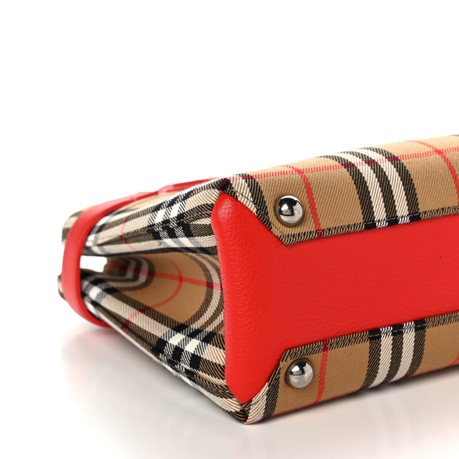 Burberry Goatskin Vintage Check Small Banner Tote Bright Red 11 of 12