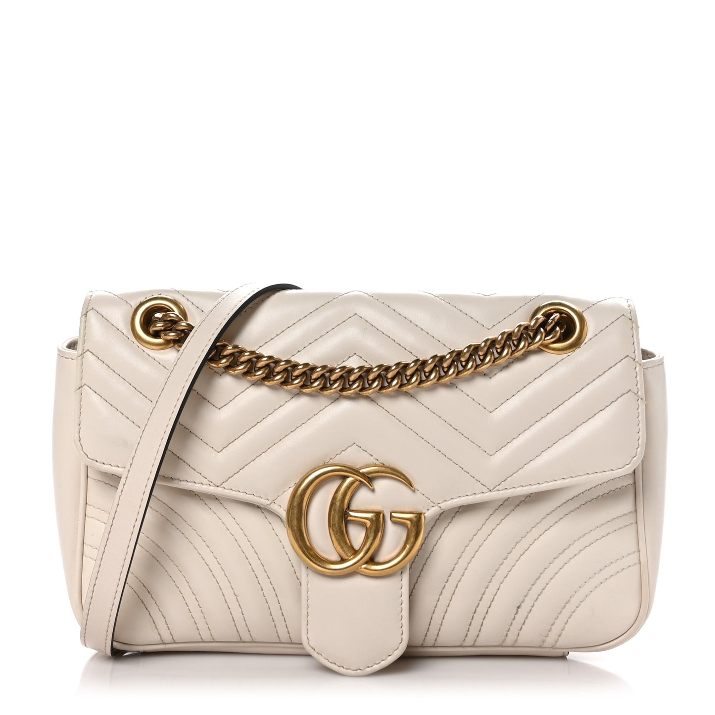 Calfskin Matelasse Small GG Marmont Shoulder Bag White