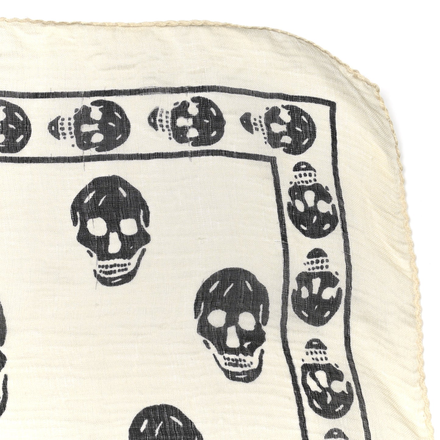 Silk Chiffon Skull Scarf Ivory Black