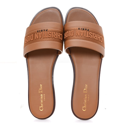 Christian Dior Calfskin Canvas Embroidered Dway Flat Slide Sandals 40 Camel 2 of 10