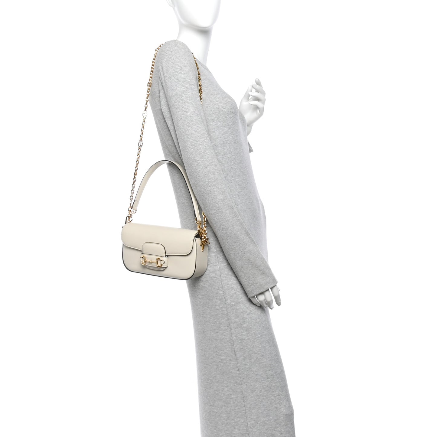 Azalea Calfskin Small Horsebit 1955 Chain Shoulder Bag Mystic White