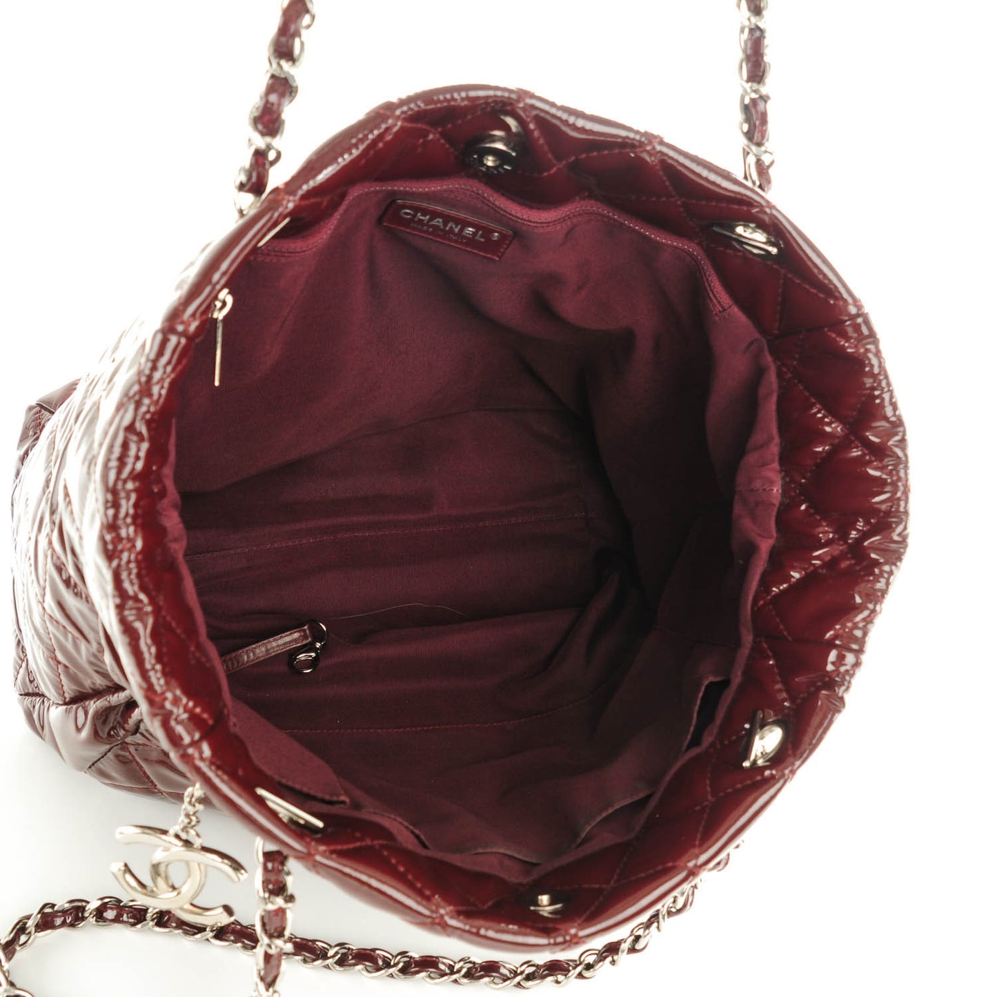 Patent Quilted Large Chic and Glitter Tote Dark Red