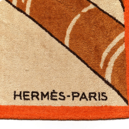 Hermes Cotton Terry Jin et Leo Beach Towel Orange Sable Bleu 4 of 8