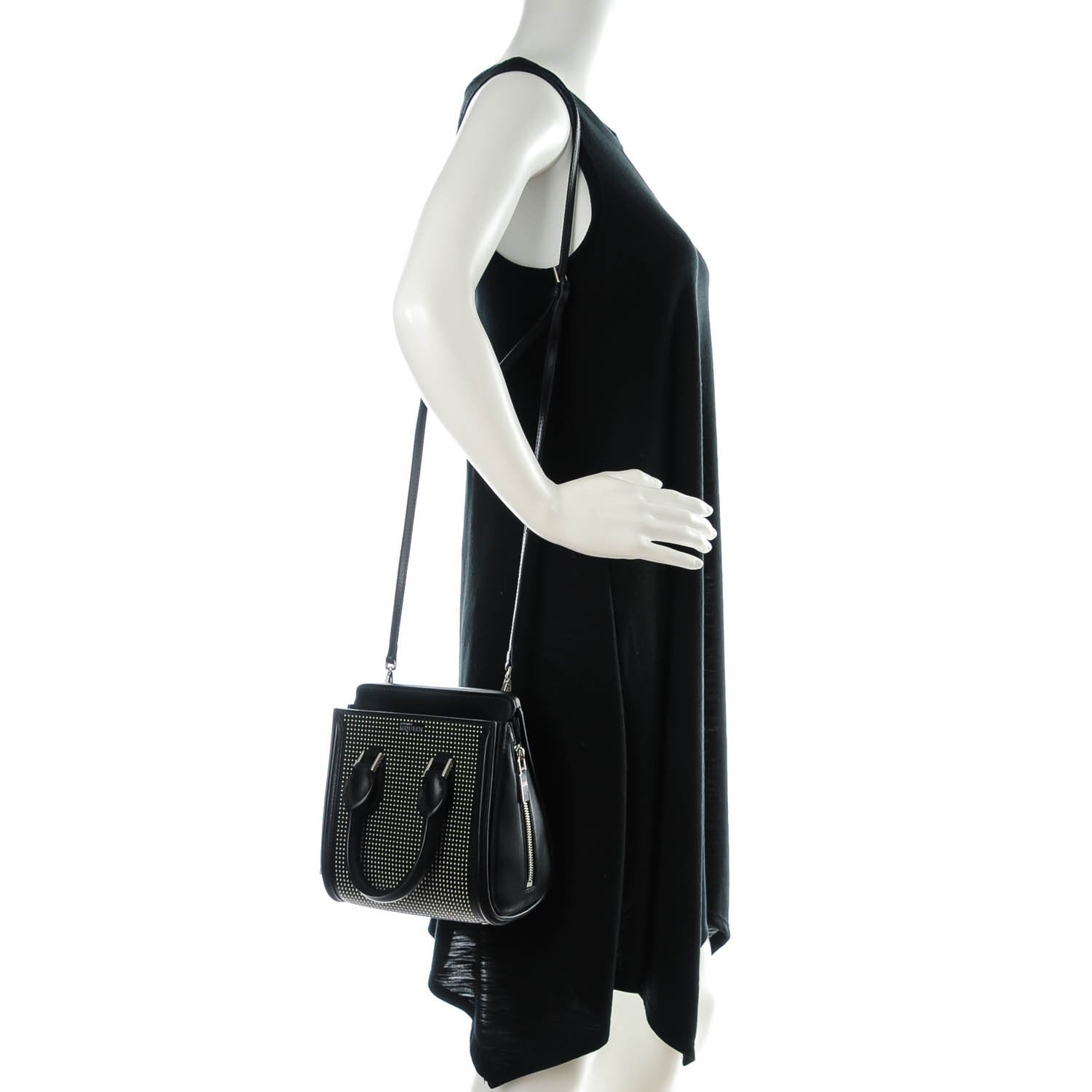 Alexander McQueen Calfskin Studded Mini Heroine Shoulder Bag Black 2 of 8