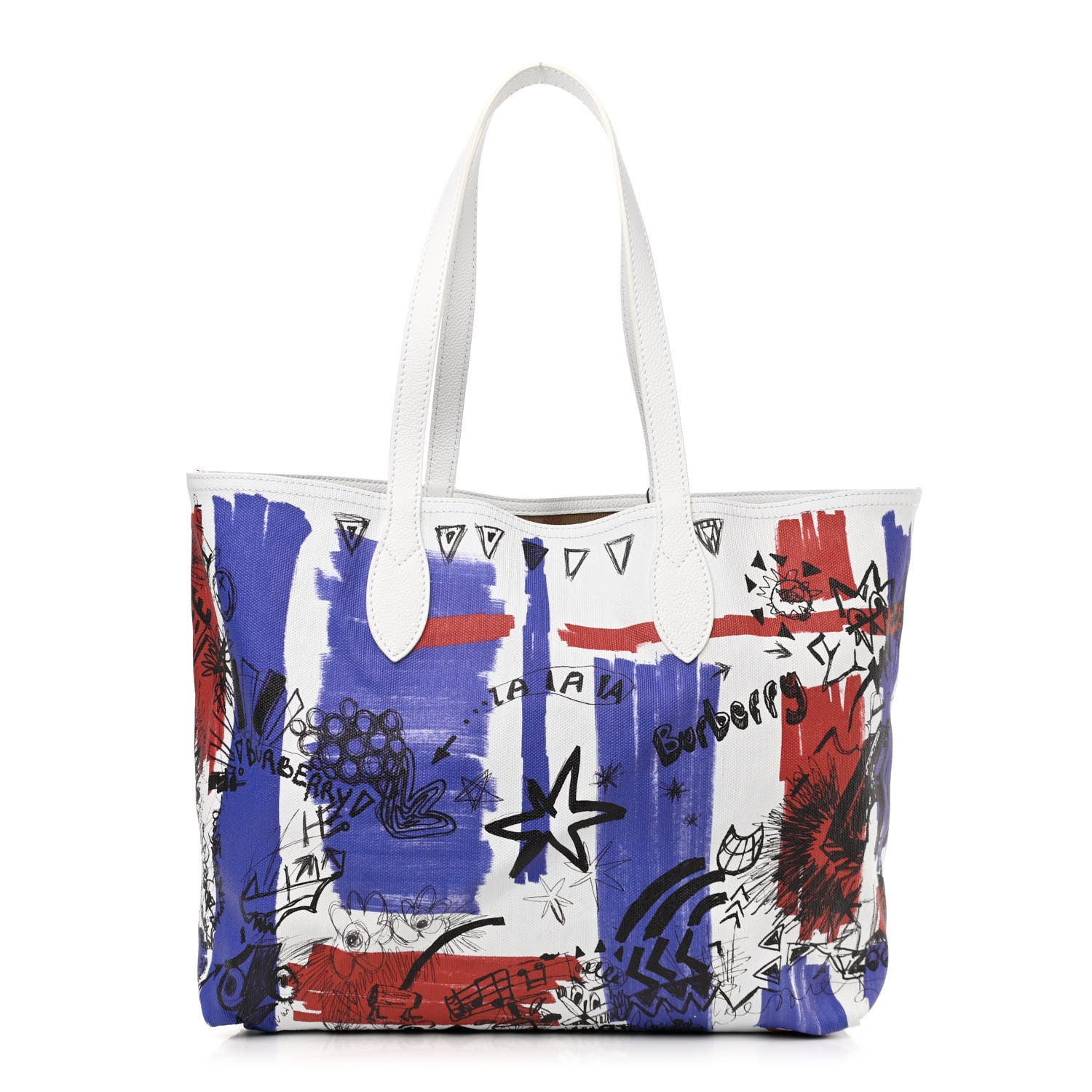 Burberry Canvas House Check Union Jack Sketchbook Reversible Doodle Tote Red White Blue 3 of 17