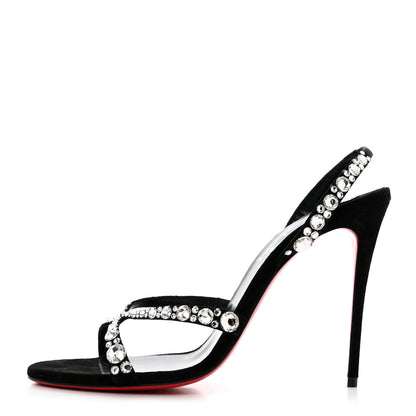 Christian Louboutin Veau Velours Crystal Embellished Emilie 100 Sandals 38 Black 1 of 9