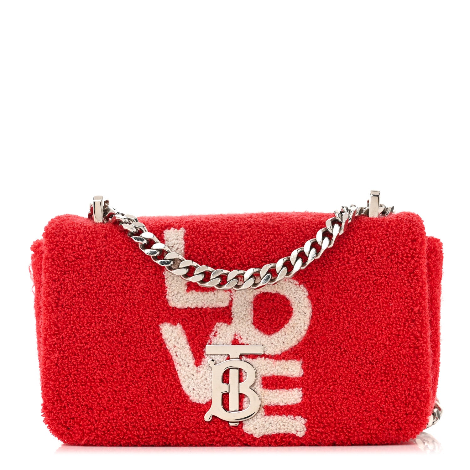 Burberry Cotton Terry Cloth Small Love Lola Bag Red White 1 of 11