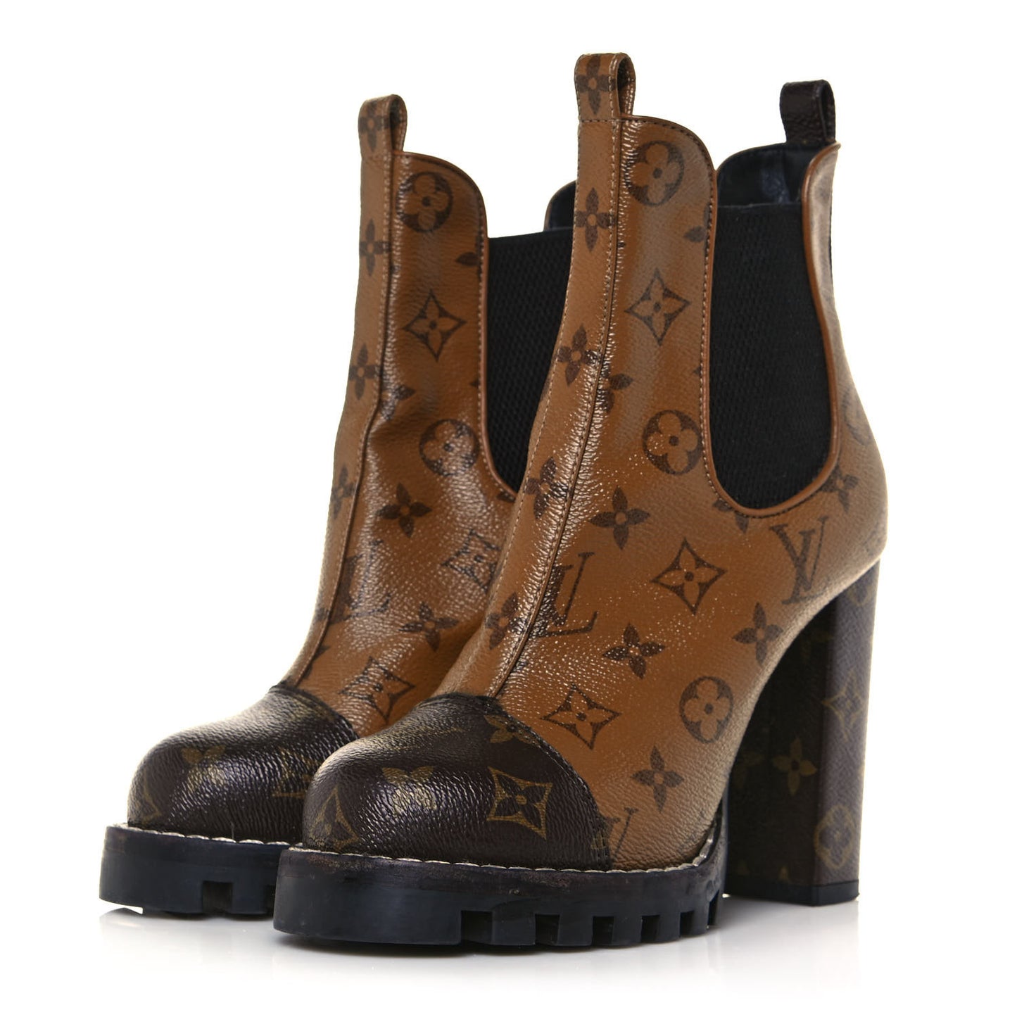 Patent Reverse Monogram Star Trail Chelsea Ankle Boots 37