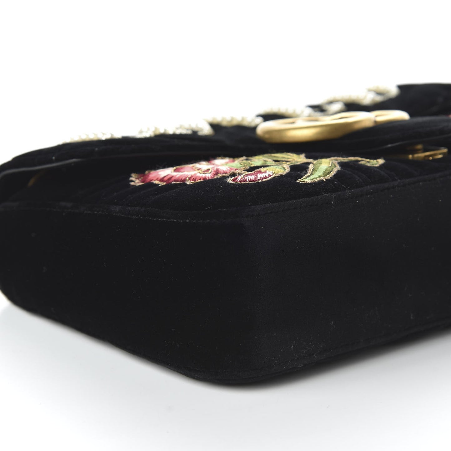 Velvet Matelasse Loved Embroidered Medium GG Marmont Shoulder Bag Black