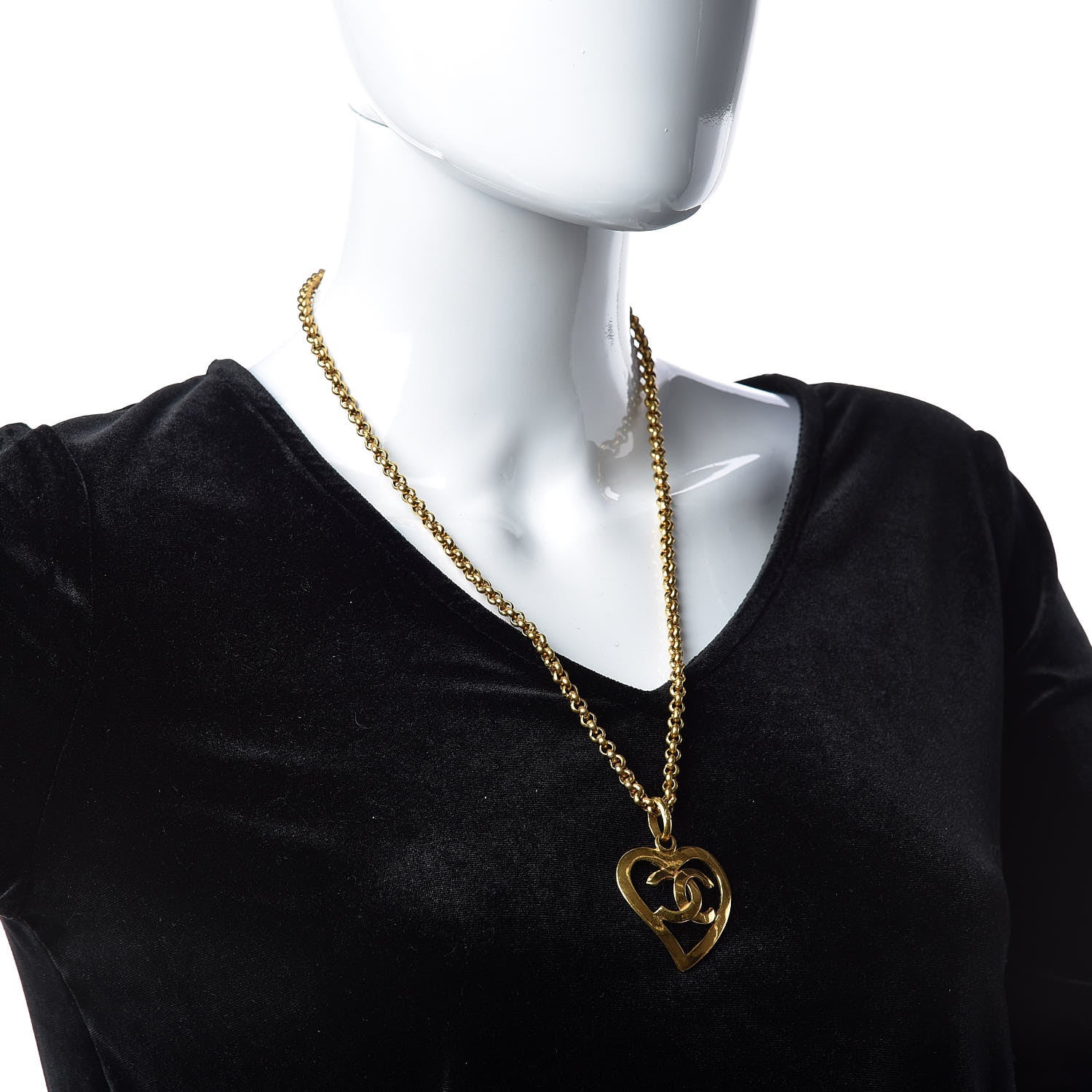 Chanel CC Heart Chain Pendant Necklace Gold 2 of 5