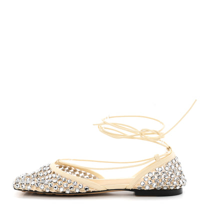 Bottega Veneta Mesh Nappa Crystal Embellished Sparkle Stretch Ankle Tie Flats 38 Black 1 of 9