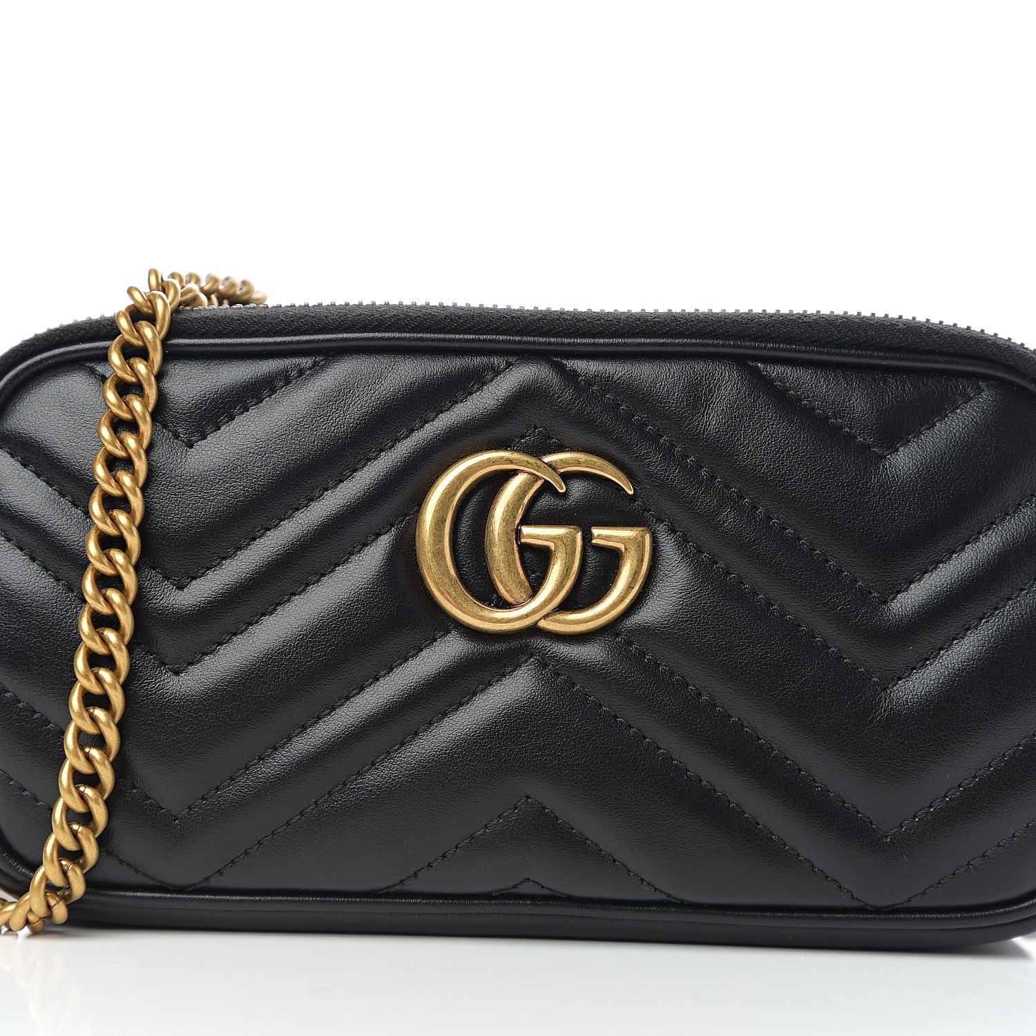 Gucci Calfskin Matelasse Mini GG Marmont Chain Crossbody Bag Black 6 of 8