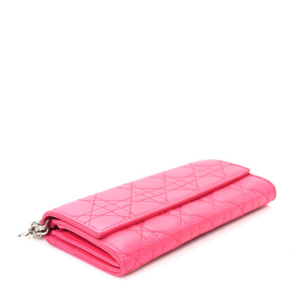 Christian Dior Lambskin Cannage Lady Dior Rendezvous Wallet On Chain Fuchsia 4 of 11