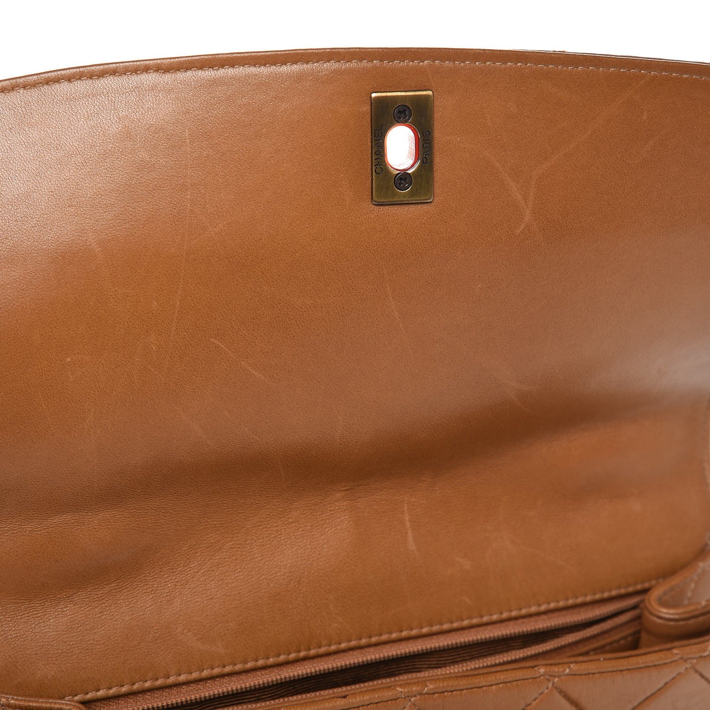 Lambskin Tortoise Chain Square Flap Camel