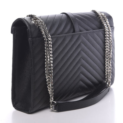 Saint Laurent Grain De Poudre Matelasse Chevron Large Monogram Satchel Black 3 of 9