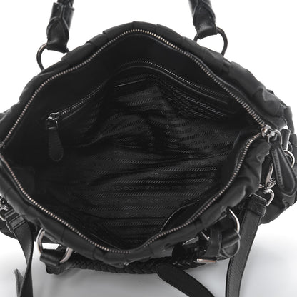 Prada Tessuto Nylon Nappa Braided Gaufre Shopping Satchel Black 6 of 10