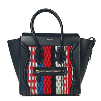 Celine Smooth Calfskin Striped Canvas Micro Luggage Navy Blue 1 of 17