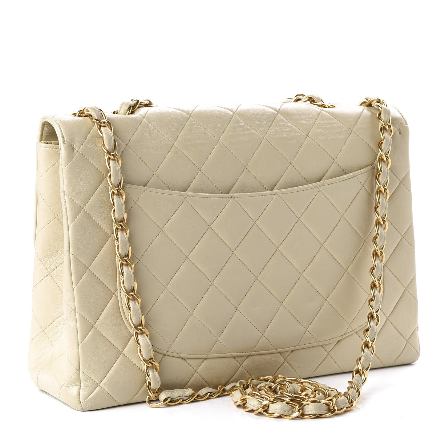Lambskin Quilted Maxi Single Flap Beige