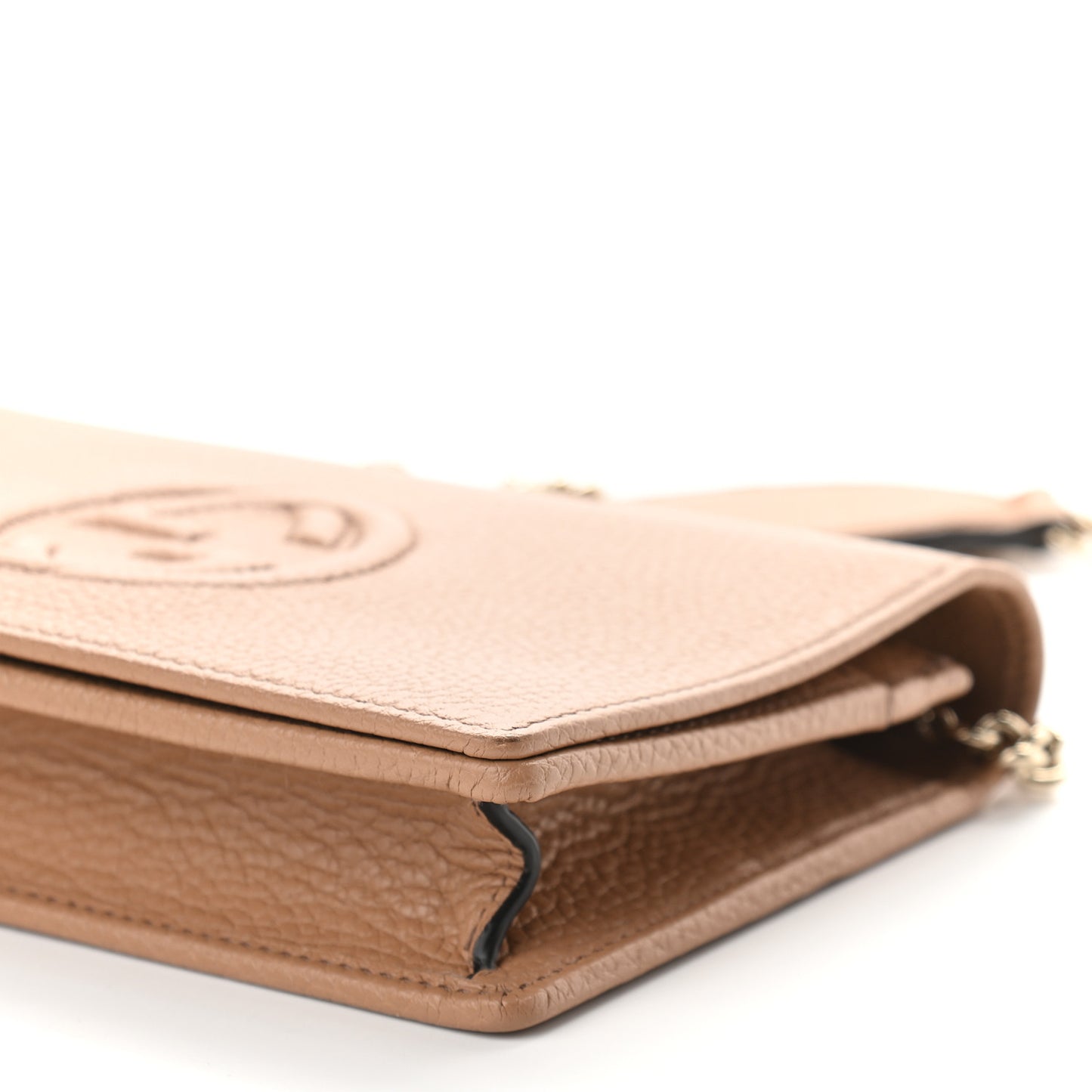 Pebbled Calfskin Soho Wallet on Chain Camelia