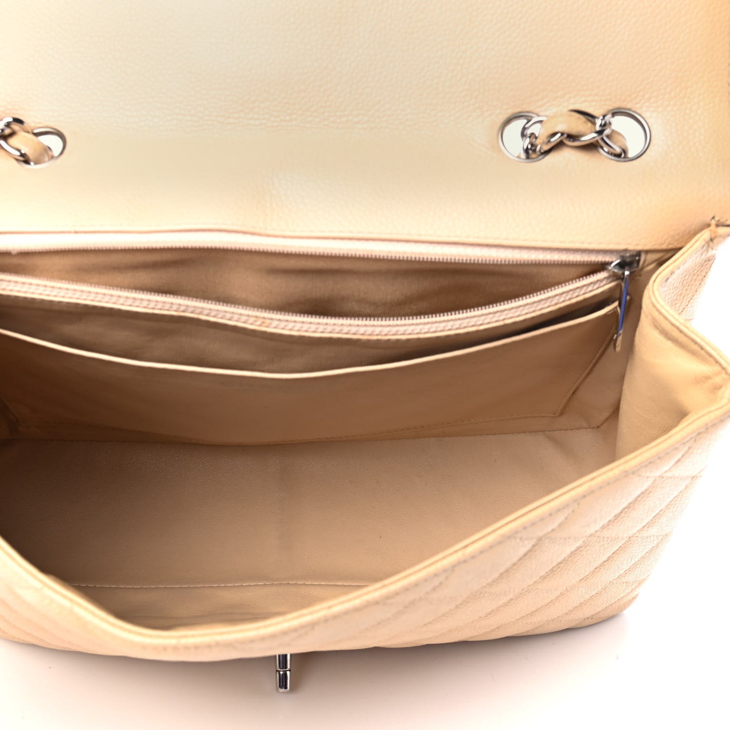 Caviar Quilted Jumbo Single Flap Beige Clair