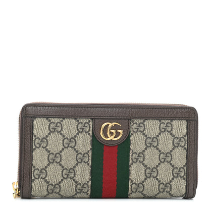 Gucci GG Supreme Monogram Web Ophidia Zip Around Wallet Brown 1 of 6