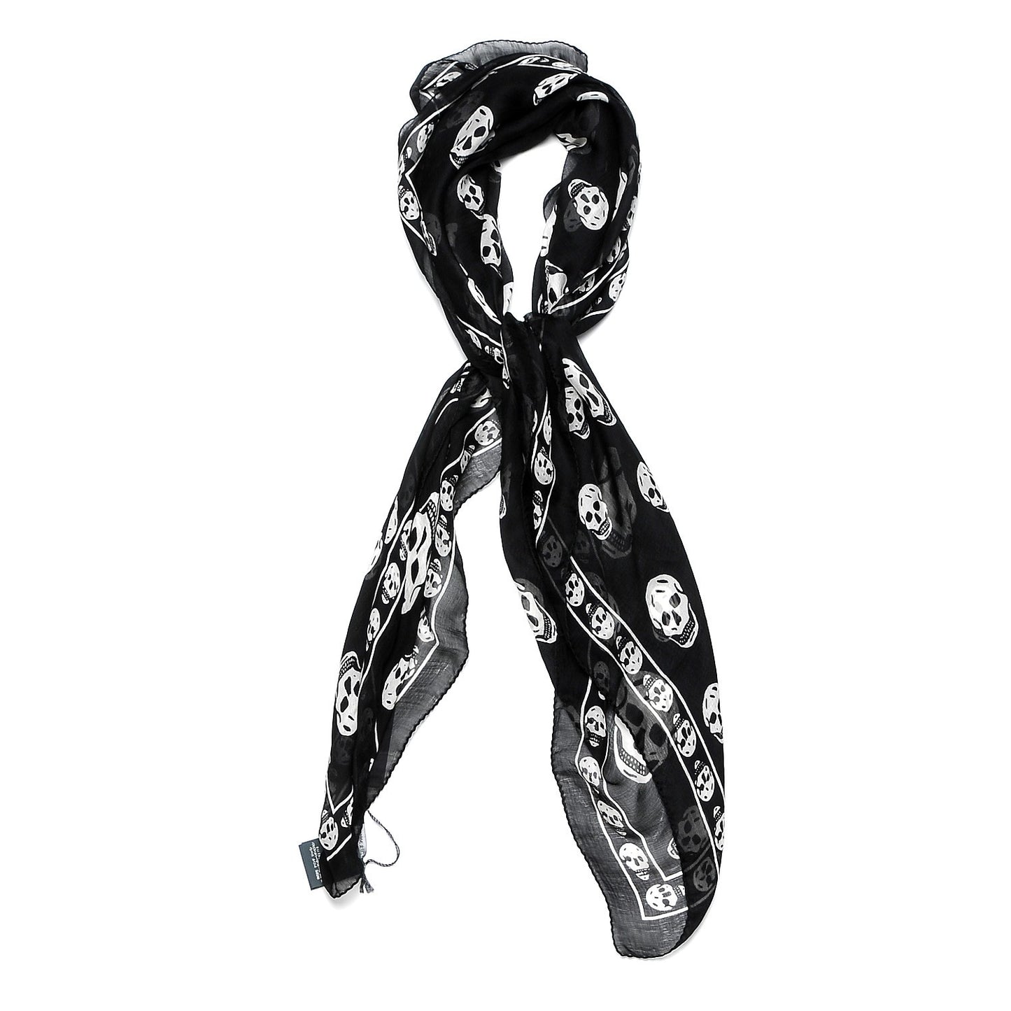 Silk Chiffon Skull Scarf Black Ivory