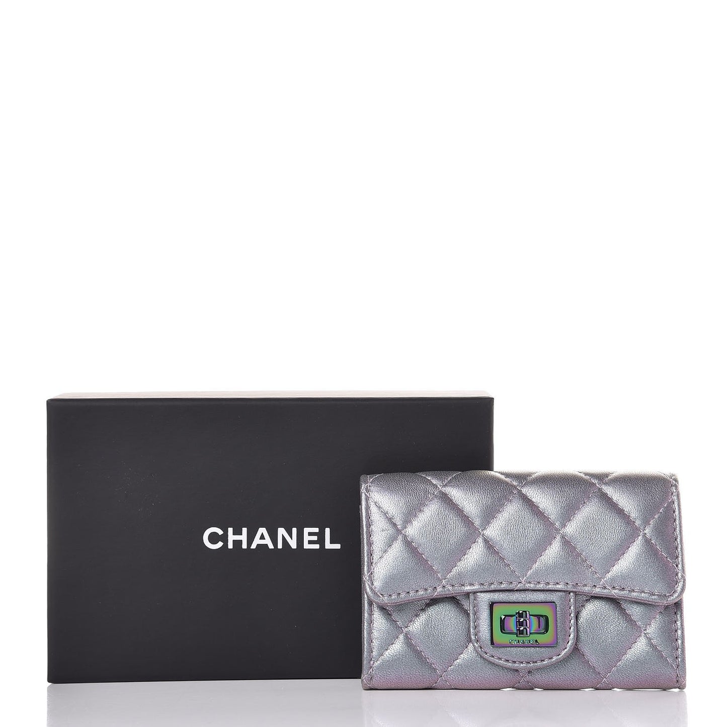 Iridescent Lambskin Quilted Reissue Flap Card Holder Light Purple