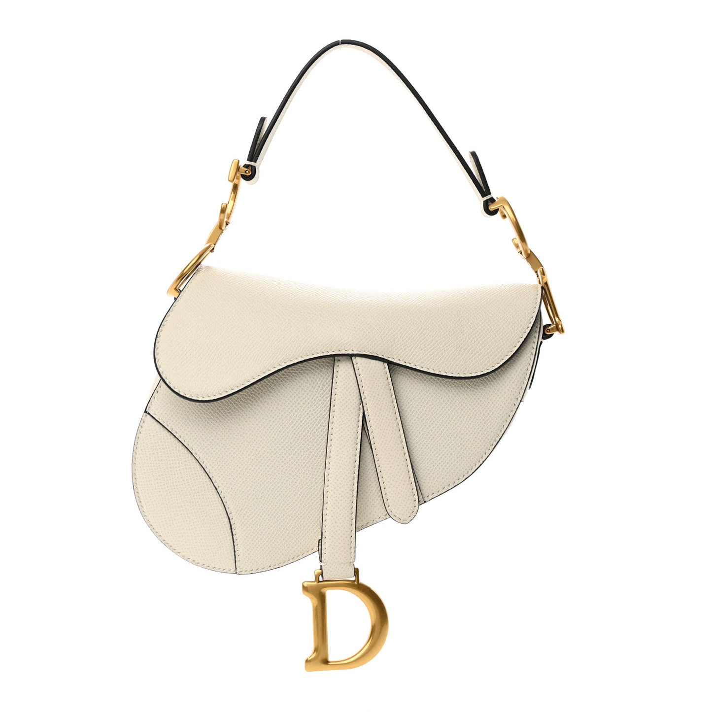Grained Calfskin Mini Saddle Bag White