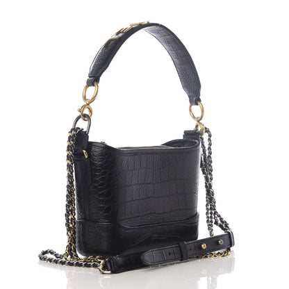 Chanel Calfskin Crocodile Embossed Small Gabrielle Cocodile Hobo Black 3 of 11