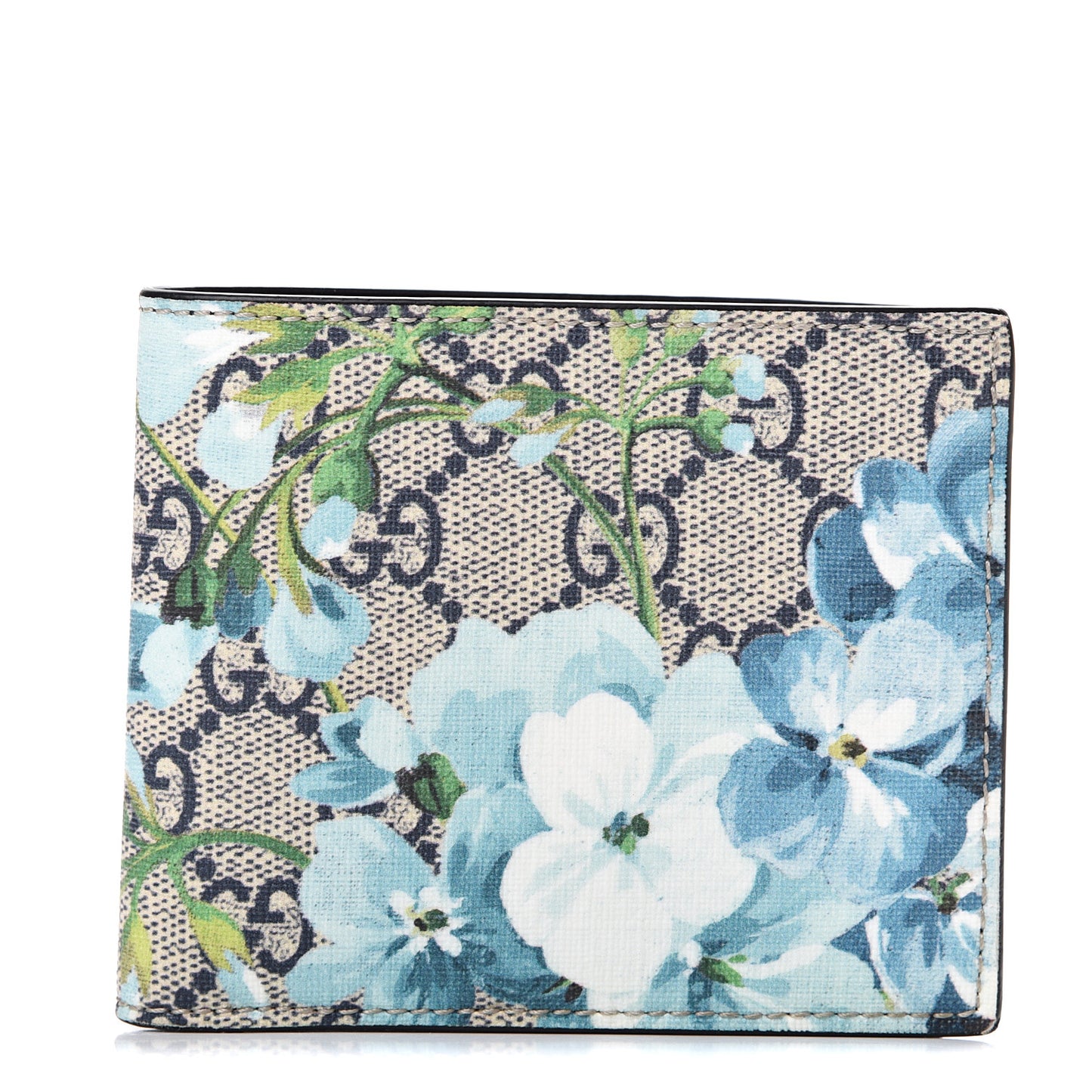 GG Supreme Monogram Blooms Bi-Fold Wallet Beige Blue Navy