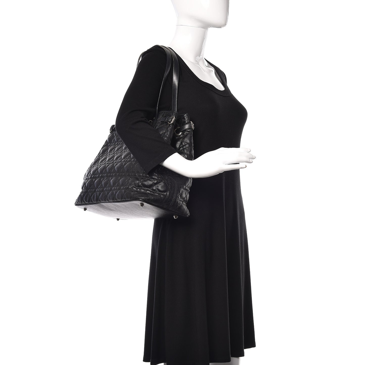 Coated Canvas Cannage Medium Panarea Tote Black
