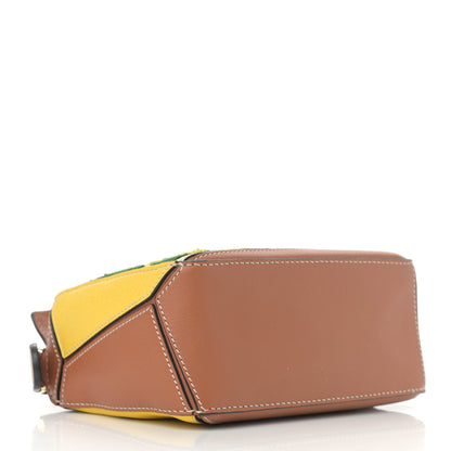 Loewe Calfskin Embroidered Floral Small Puzzle Bag Tan Yellow 4 of 11