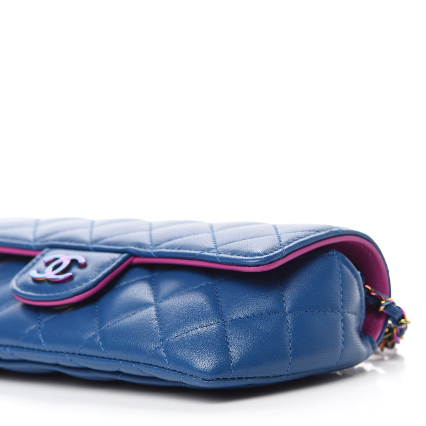 Lambskin Quilted Glasses Case With Chain Blue Purple
