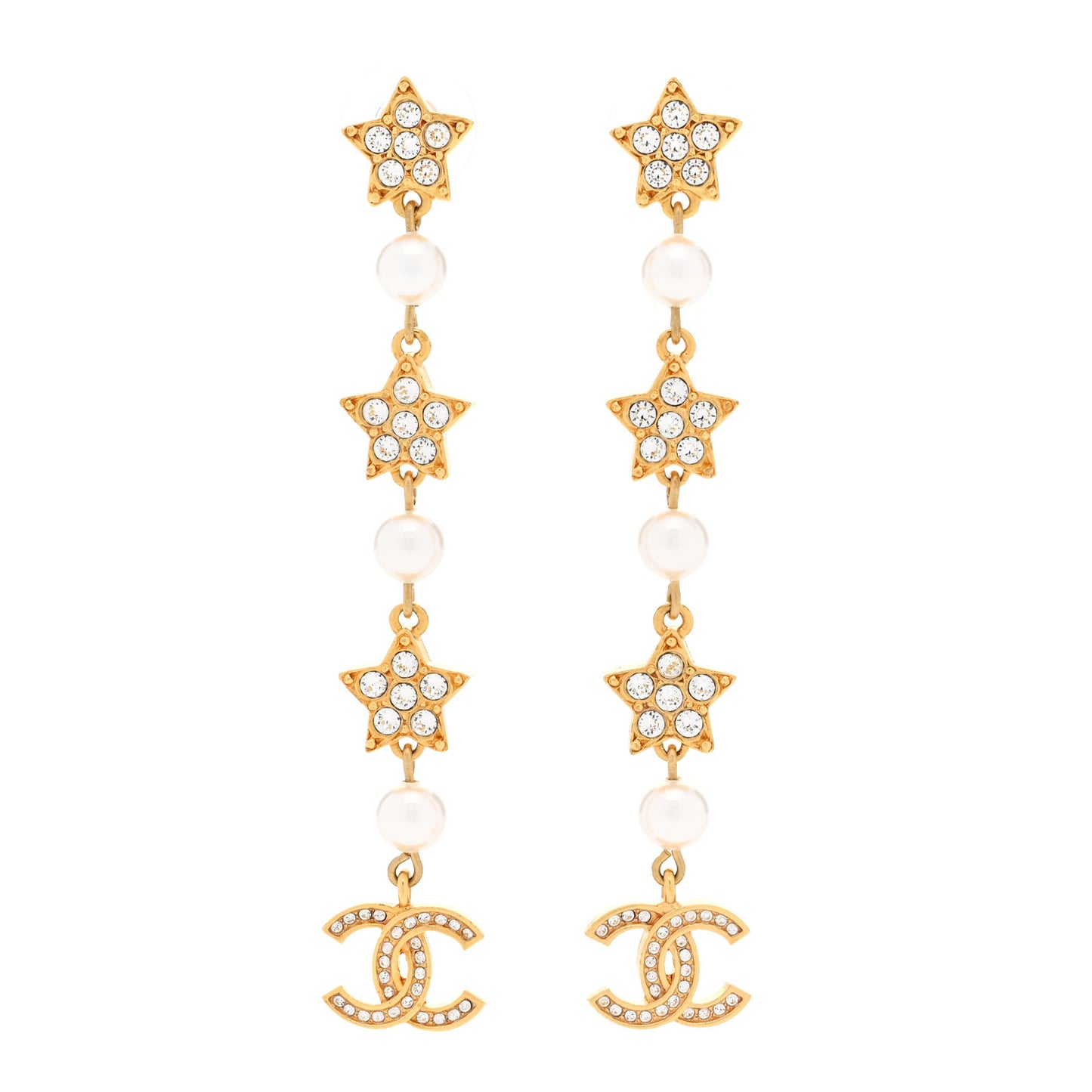 Crystal Pearl CC Star Drop Earrings Gold